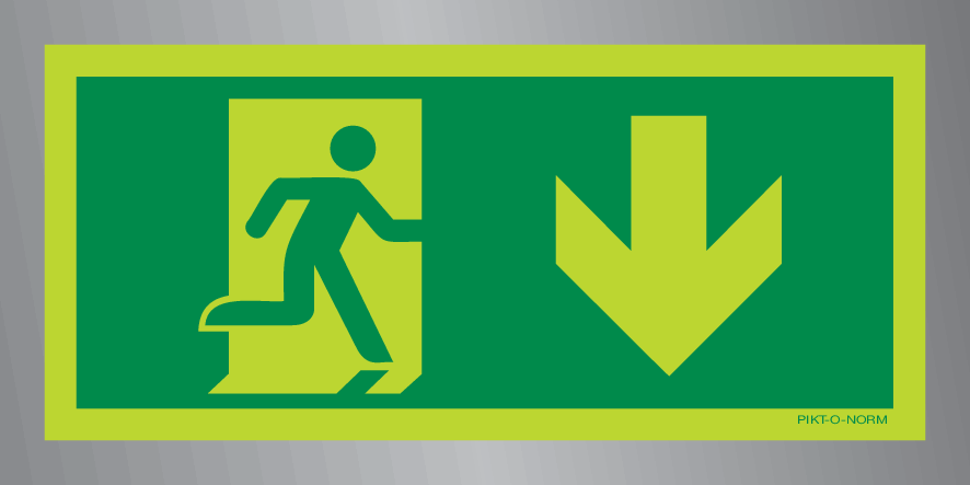 Pictogramme de sortie de secours vers le bas (aluminium)