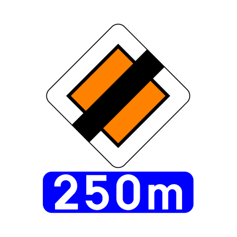 Verkeersbord B13. Einde van voorrangsweg incl. onderbord afstand