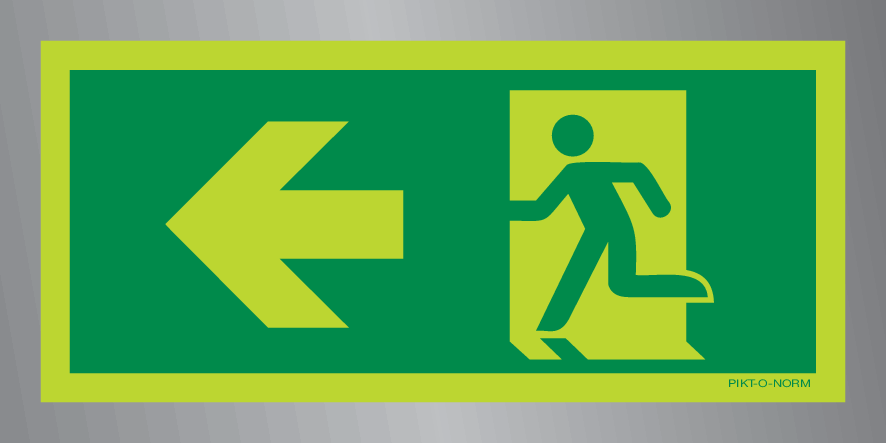Pictogramme de sortie de secours vers la gauche (aluminium)