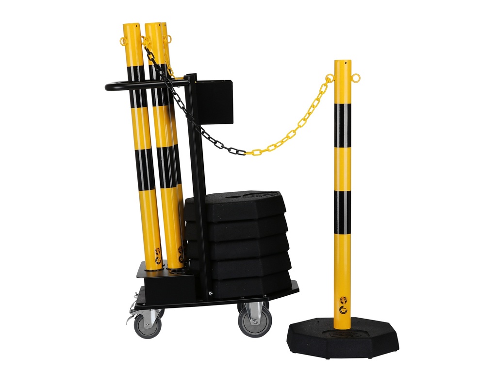 Stalen paaltjes met kettingen (set van 6) + trolly
