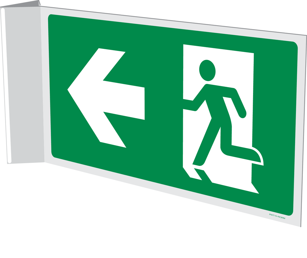 Pictogramme de sortie de secours vers la gauche (perpendiculaire / recto verso)