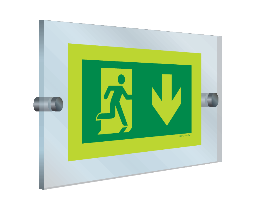 Pictogramme de sortie de secours vers le bas (plexi)