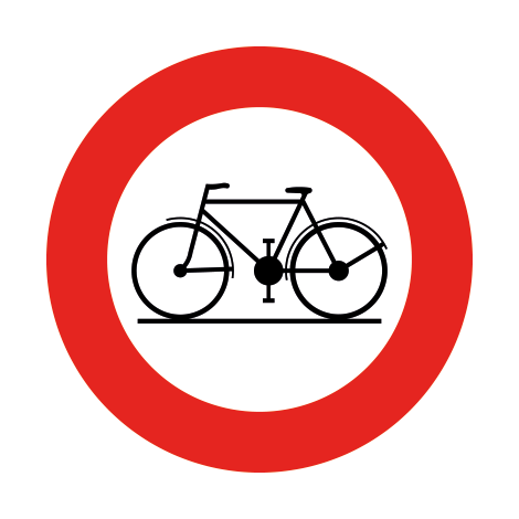 Verkeersbord C11. Verboden toegang voor bestuurders van rijwielen