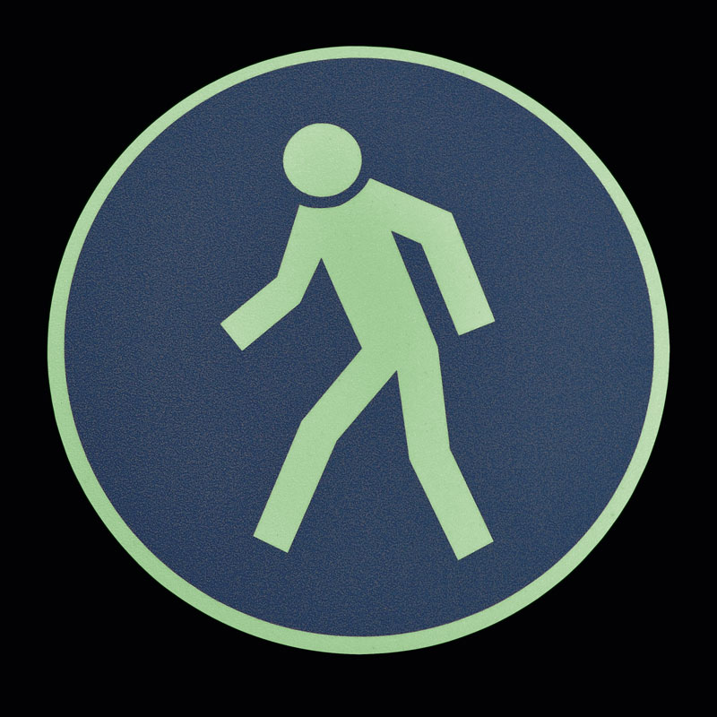 Antislip vloersticker fotoluminescent "Verplichte route voor voetgangers"