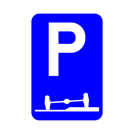 Verkeersbord E9f. Verplicht parkeren deels op berm of trottoir