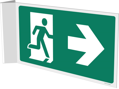 Pictogram nooduitgang naar rechts (haaks / recto verso)