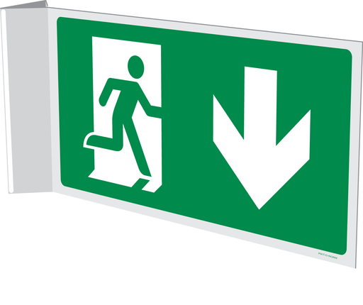 Pictogram nooduitgang naar beneden (haaks / recto verso)