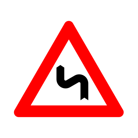 Verkeersbord A1c. Gevaarlijke dubbele bocht naar links