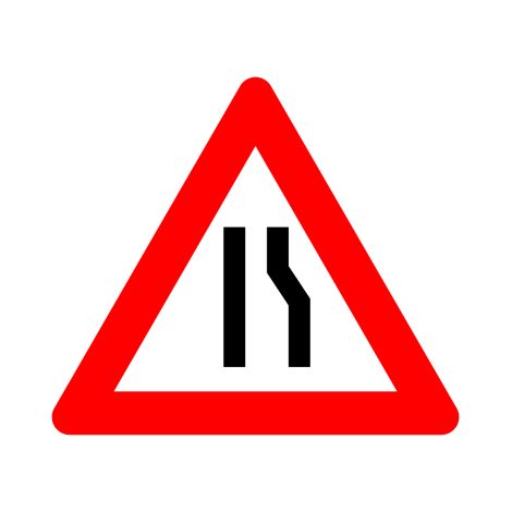 Verkeersbord A7c. Rijbaanversmalling rechts