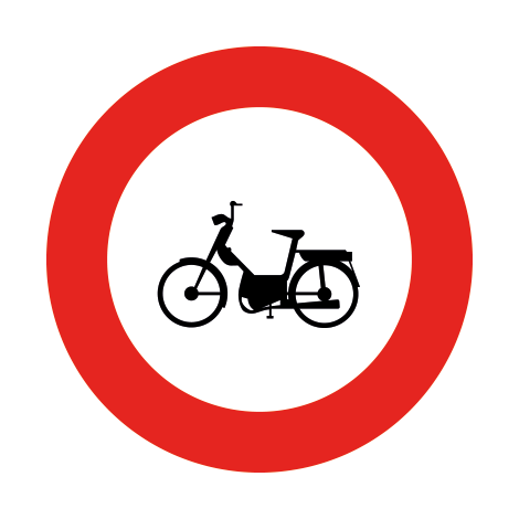 Verkeersbord C9. Verboden toegang voor bestuurders van bromfietsen