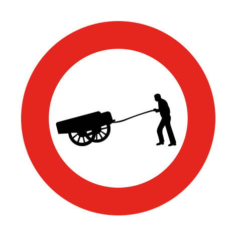 Verkeersbord C17. Verboden toegang voor bestuurders van handkarren