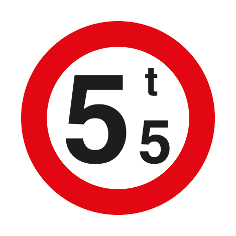 Verkeersbord C21. Verboden toegang voor voertuigen met een hogere massa dan aangeduid