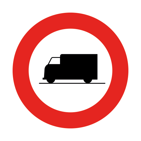Panneau d'interdiction C23. Accès interdit aux véhicules transportant des marchandises