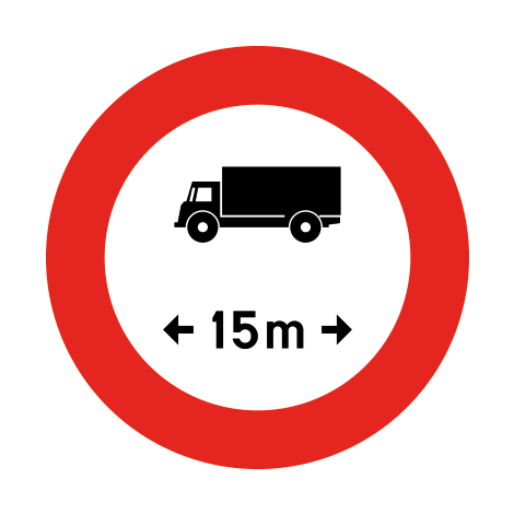 Verkeersbord C25. Verboden toegang voor voertuigen die langer zijn dan aangeduid