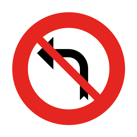 Verkeersbord C31a. Verbod aan het volgend kruispunt links af te slaan