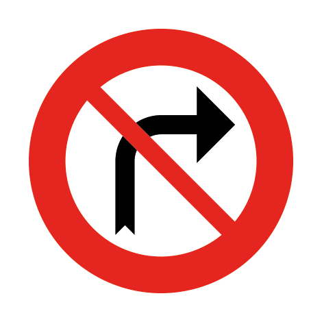 Verkeersbord C31b. Verbod aan het volgend kruispunt rechts af te slaan