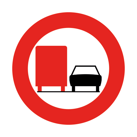 Verkeersbord C39. Verbod links in te halen voor vrachtwagens >3500 kg