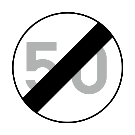 Verkeersbord C45. Einde van de snelheidsbeperking