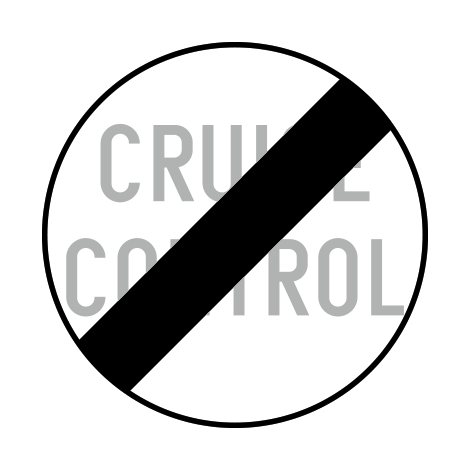 Verkeersbord C49. Einde verbod de cruise control te gebruiken