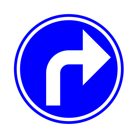 Verkeersbord D1f. Verplicht rechts afslaan