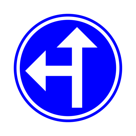 Verkeersbord D3a. Verplicht links of rechtdoor