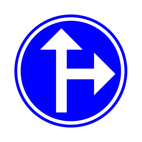 Verkeersbord D3b. Verplicht rechts of rechtdoor