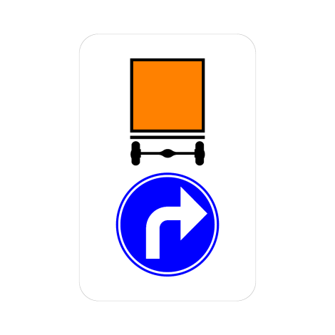Verkeersbord D4. Verplicht rechts afslaan gevaarlijke goederen