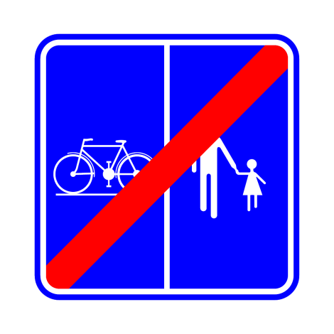 Verkeersbord F101B. Einde van weg voorbehouden voor voetgangers en fietsers