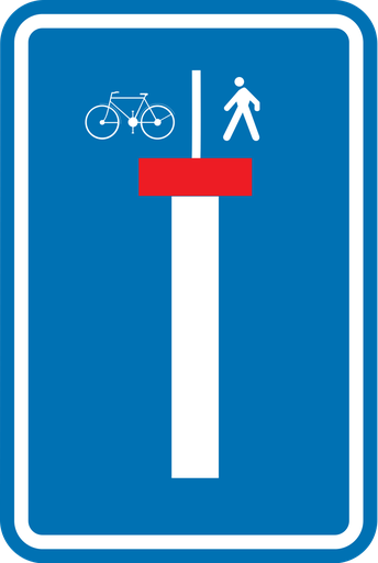 Verkeersbord F45b. Doodlopende weg, uitgezonderd voor voetgangers en fietsers