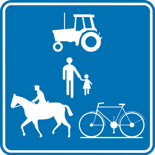 Verkeersbord F99c. Weg voorbehouden voor landbouwvoertuigen, voetgangers, ruiters en fietsers