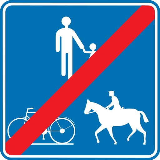 Verkeersbord F101a. Einde weg voorbehouden voor voetgangers, fietsers en ruiters