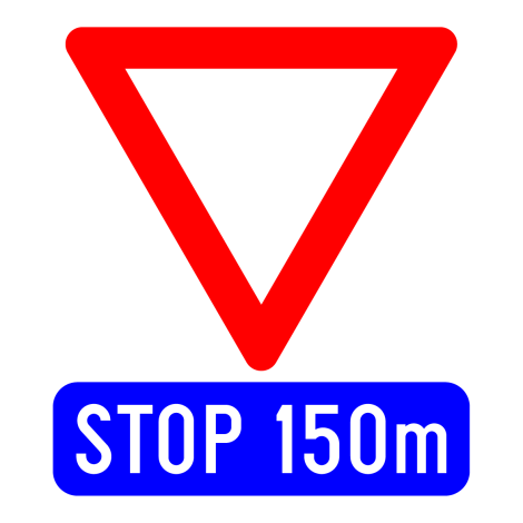 Verkeersbord B7. Stoppen en voorrang verlenen incl. onderbord afstand