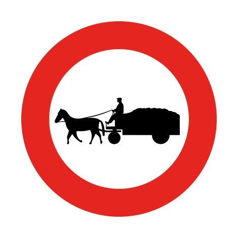 Verkeersbord C13. Verboden toegang voor bestuurders van gespannen